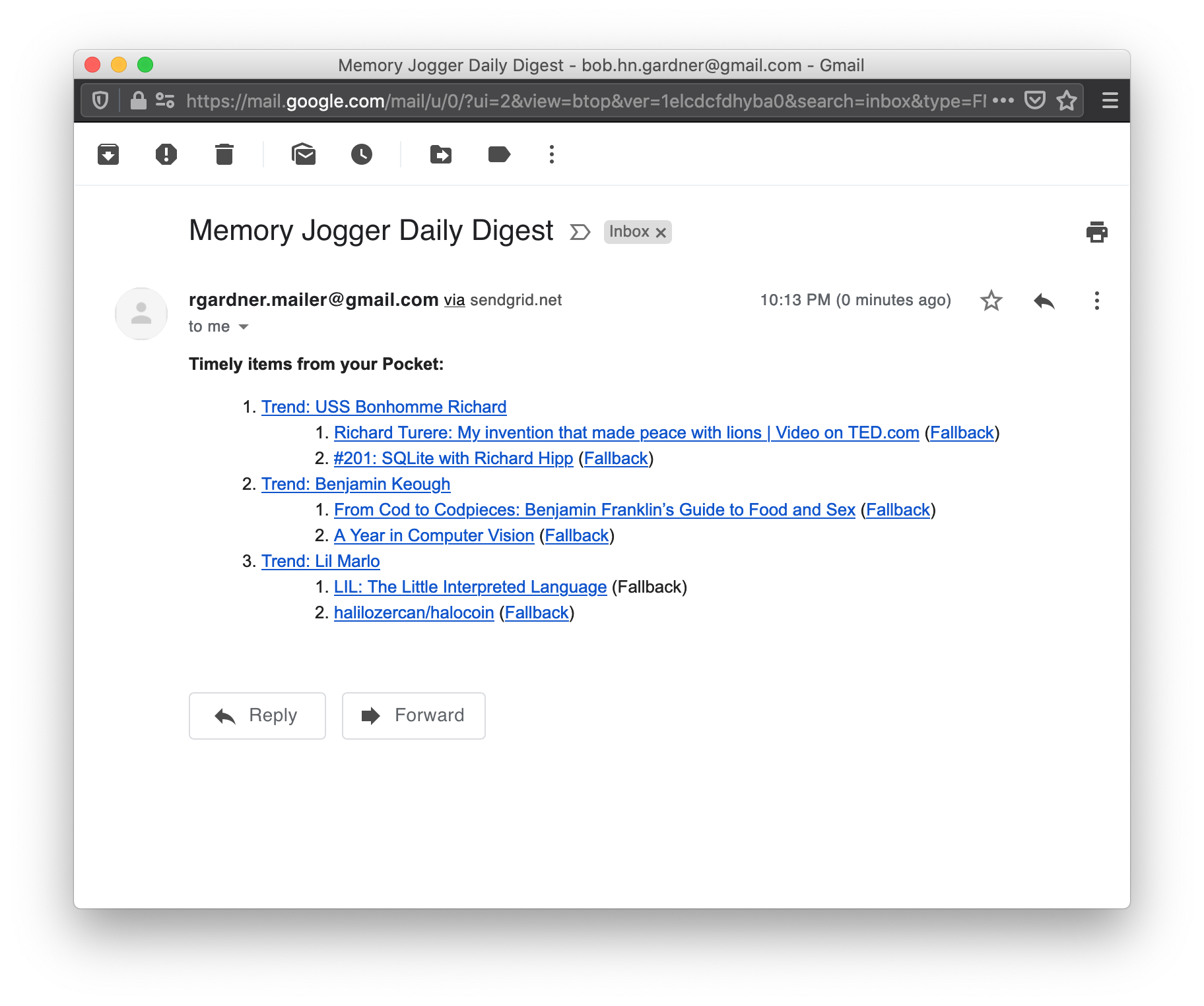 Memory Jogger Sample Email Digest